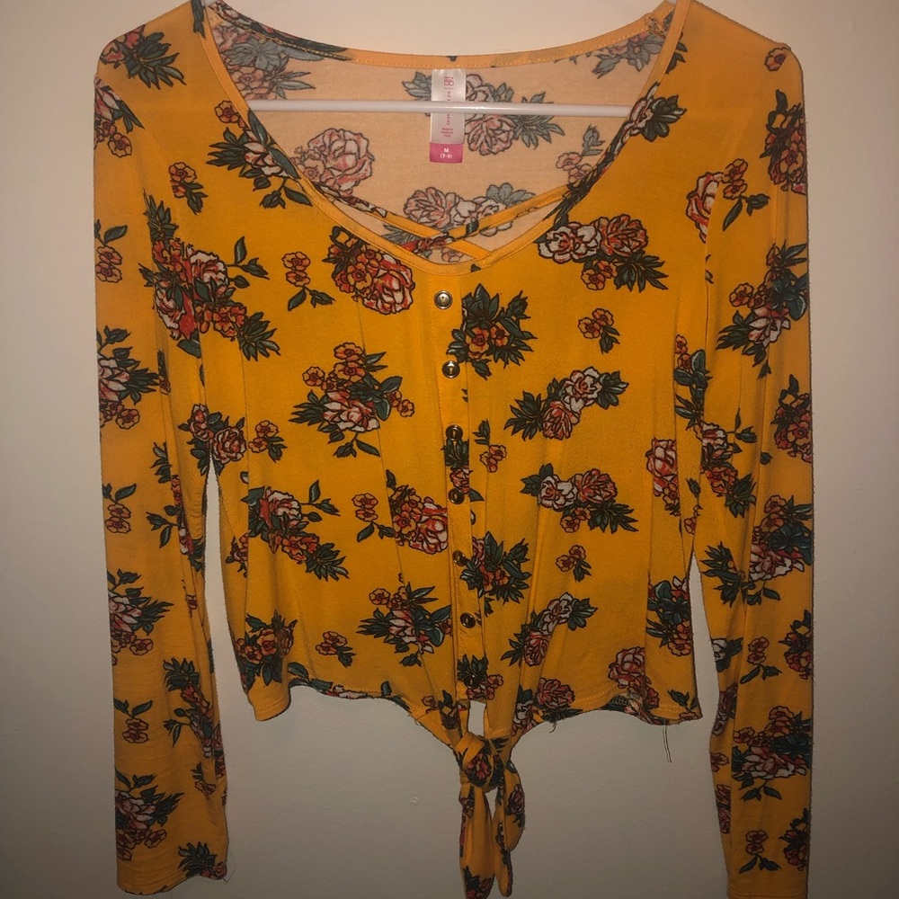 Mustard yellow floral button top